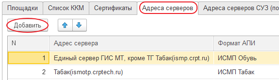 Закладка «Адреса серверов» «Паспорта участника»